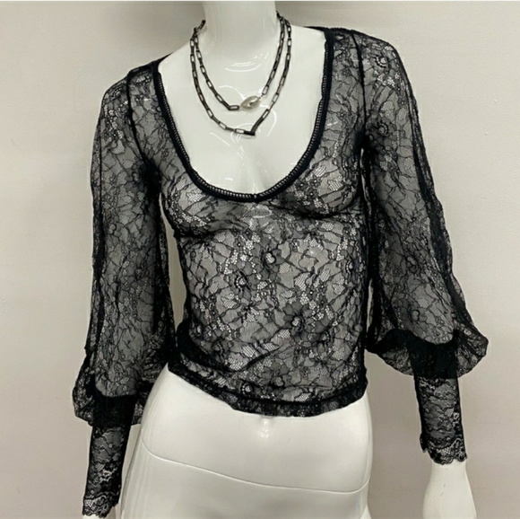 LAST 1! WIDOW Black Lace Victorian Blouse - Picture 4 of 4